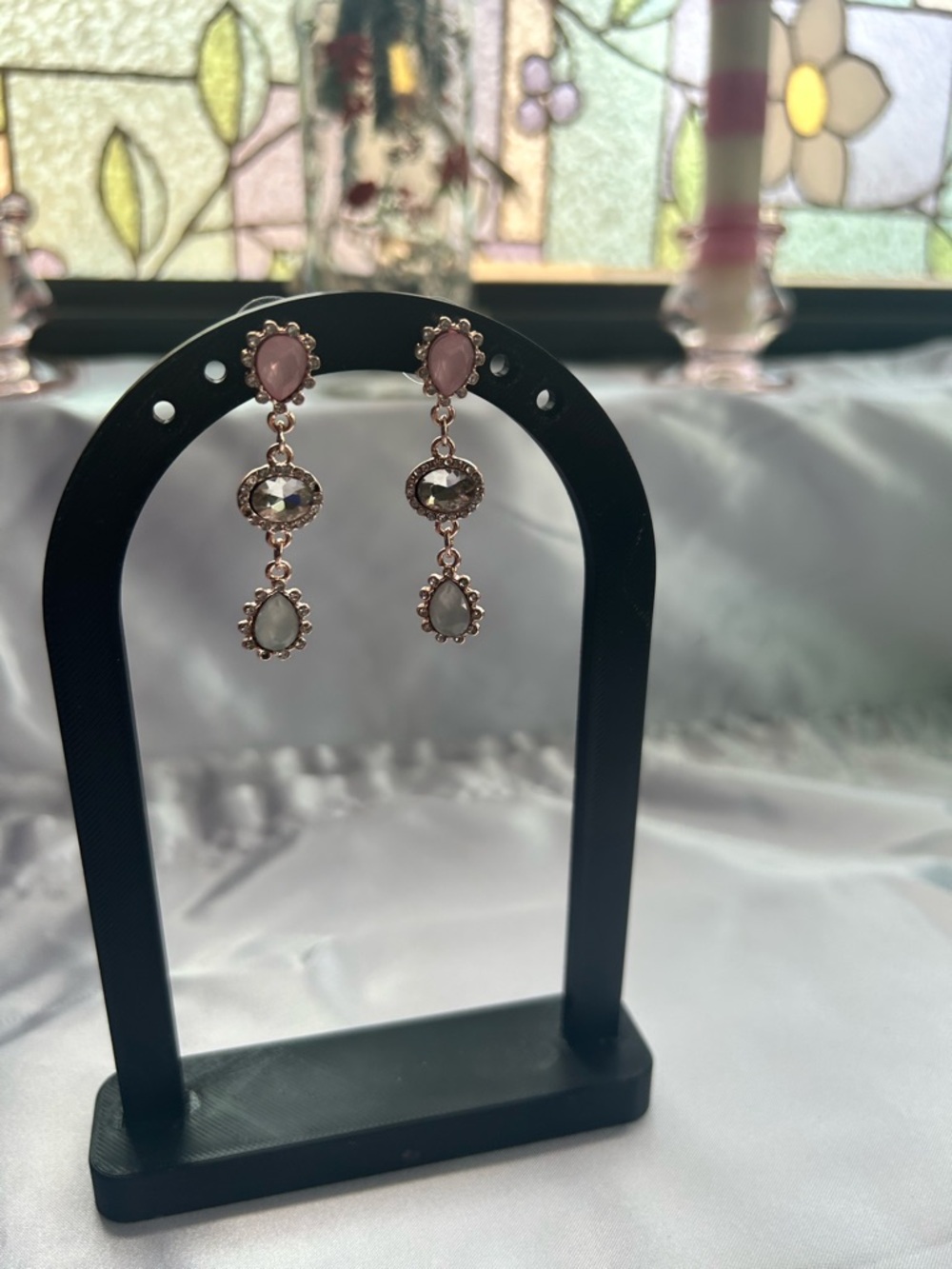 Elegant Pink and White Triple Drop Earrings - Women's Jewelry